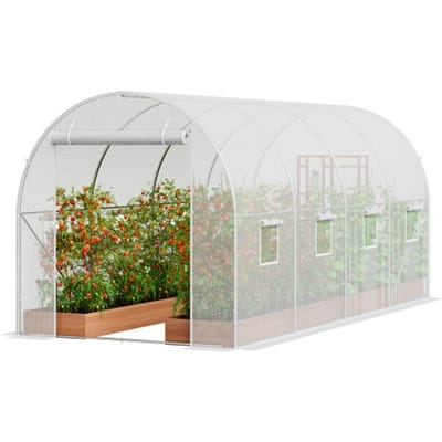 VEVOR Walk-In Tunnelkas, 4,4 x 1,9 x 1,9 m, Polytunnelkas, Plantenkas met gegalvaniseerd stalen frame, witte PE-afdekking, oprolbare ritssluiting en 8 ramen voor buitengebruik