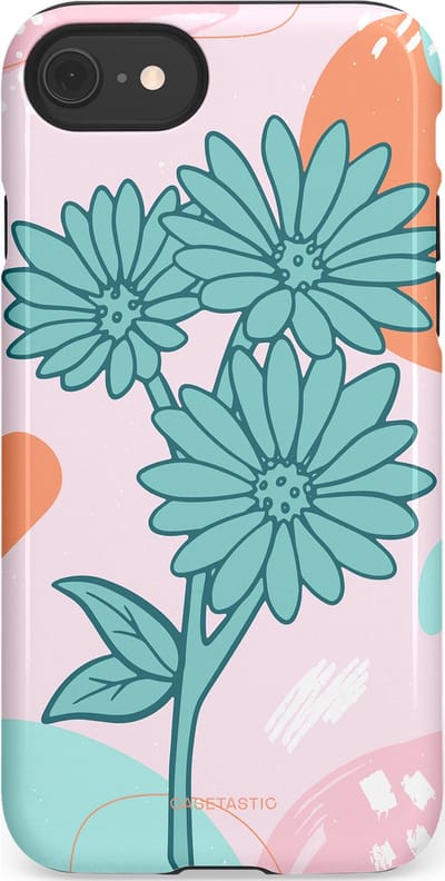 Casetastic hoesje geschikt voor Apple iPhone SE / Apple iPhone 7 / Apple iPhone 8 - Dubbellaagse bescherming - Roze Oranje Bloemen - Fashion Case - Wit Mintgroen Lichtroze Lichtblauw