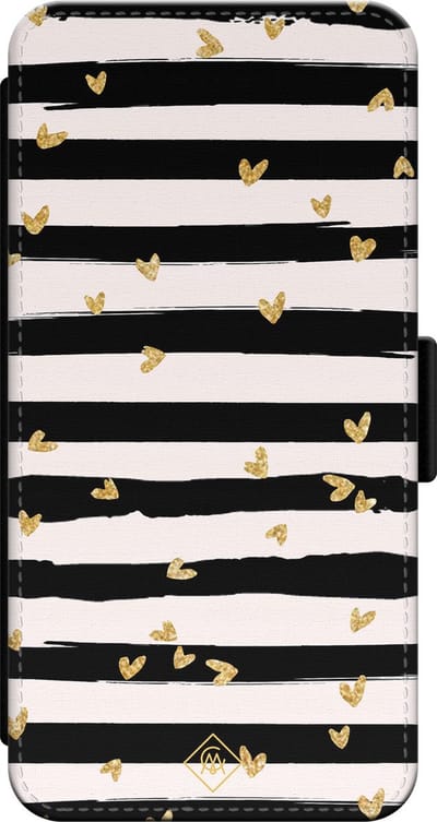 Casimoda® bookcase - Geschikt voor iPhone 13 - Hoesje met pasjeshouder - Hart Streepjes - Zwart - Kunstleer