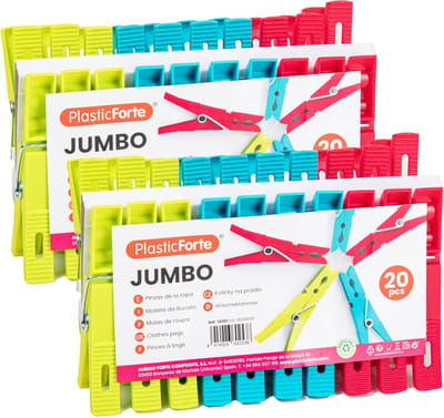 Plasticforte Wasknijpers XL formaat - 40x stuks - felle kleuren mix - kunststof - 10 cm - Was ophangen