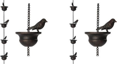 Regenkettingen - Regenpijpketting Dakgoot - Decoratie Buiten - Gegalvaniseerd Ijzer - 2 x 210 cm - Zwart