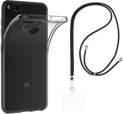 Set met hoesje en nekband voor xiaomi mi a1 / mi 5x - Flexibele, transparante TPU-bescherming, verstelbare universele nekband voor mobiele telefoons, zwarte nekband, transparante draagriem van Phonillico®