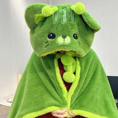 Mooie Pluche Zachte Cape Katten Cape Cartoon Cape Kat Koraal Fleece Lucht Dekens Verjaardag Valentijnsdag Cadeaus 120x160cm groen