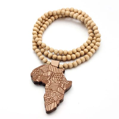 ICYBOY Klassiek Origineel Houten Ketting met Afrikaanse Map Pendant [Wood] [ICED OUT] [66CM] - Africa map wooden necklace hiphop hip hop HIPA map wood Afrika pendant jewelry