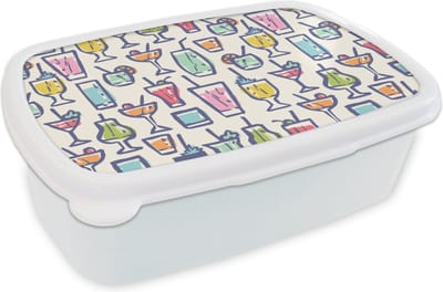 Broodtrommel Wit - Lunchbox - Brooddoos - Cocktail - Glas - Zomer - Patronen - 18x12x6 cm - Volwassenen
