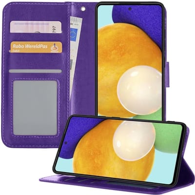 Hoesje - Met Pasjeshouder - Geschikt voor Samsung Galaxy A52 5G - Luxe Bookcase Portemonee - Flip Case - Kunstleer Book Case - Flipcase - Book Cover - Walletcase - Portemonneehoes - Telefoonhoesjes - Paars