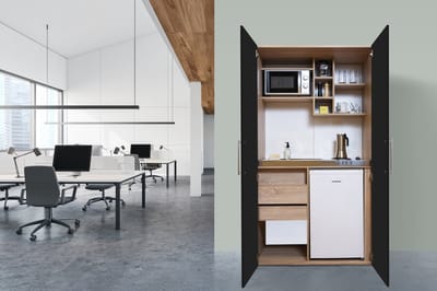 Goedkope keuken 104  cm - mini keuken met apparatuur Peter - Eiken/Zwart - elektrische kookplaat  - koelkast        - magnetron - kleine keuken - compacte keuken - keukenblok met apparatuur