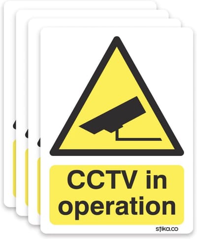CCTV-camera waarschuwing stickers 4-delige set, zelfklevend vinyl voor auto's, ramen en deuren