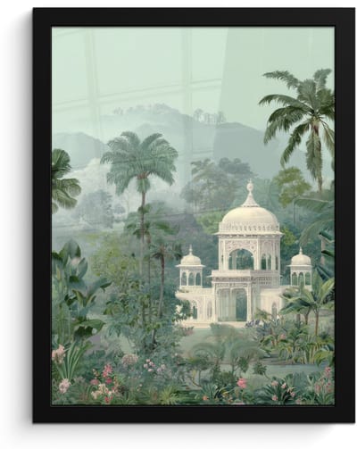 Poster in lijst - Fotolijst 30x40 cm - Posters - Tropische tuin - Koepelgebouw - Bloemen - Posterlijst zwart - Decoratie - Wanddecoratie woonkamer - Muurdecoratie slaapkamer