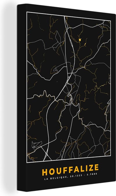 Canvas Schilderij Houffalize - Goud - Stadskaart - Plattegrond - Kaart - 20x30 cm - Wanddecoratie
