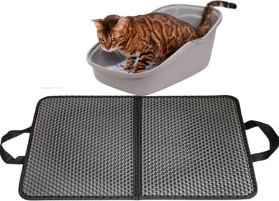 Lavida Kattenbakmat -35x60cm-Dubbele laag & Waterdicht-Grit Opvanger- Kattenmat met opvangruimte-Kat benodigdheden-Grijs