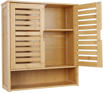 NaevaMi Badkamermeubel - Badkamerkast - Badkamerkasten Hoog - Badkamerkastje - Medicijnkastjes - Wandgemonteerd - Wand Gemonteerd - 59x20.5x66.5cm -Bamboe