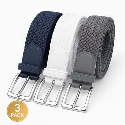 3 pack deal - Elastische riem - gevlochten broekriem - dames en heren riemen - Kleur 1 Blauw 2 Wit 3 Grijs 105 cm