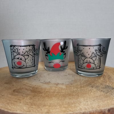 Set van 3 Theelichtjes - Kerst - Zilver - Rendier - Rudolf