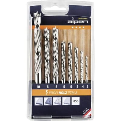 Alpen 600093100 Hout-spiraalboorset 8-delig 3 mm, 4 mm, 5 mm, 6 mm, 8 mm, 10 mm Cilinderschacht 1 set(s)