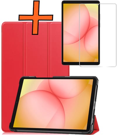Hoesje - Geschikt voor Samsung Galaxy Tab A11 - Met Screenprotector - Trifold Bookcase - Hard Cover - Hardcover Book Case - Tablet Hoes - Rood