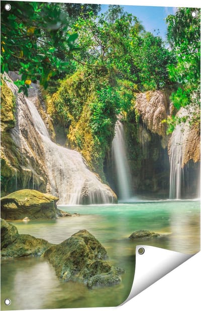 Gards Tuinposter Tropische Waterval - 60x80 cm - Tuindoek - Tuindecoratie - Wanddecoratie buiten - Tuinschilderij