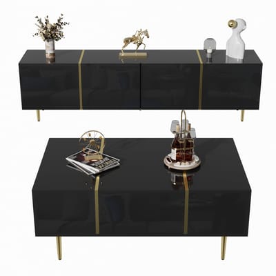 Kast 170x35x 46cm 100x 60x 41,5cm Tv Kast Salontafel Set Zwart MDF Modern Ontwerp Hoogglans Grote Opslagruimte Woonkamer