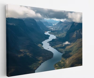 Saammp Canvas Schilderij - Natuur - fjorden - noorwegen - Bergachtig landschap - 45x30 - Foto op canvas - Wanddecoratie - Muurdecoratie Woonkamer - Slaapkamer decoratie - Canvas Print