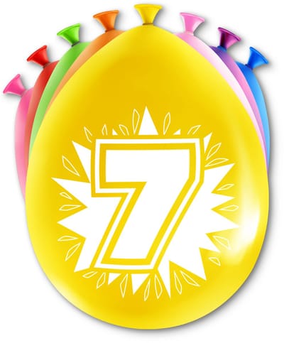 LUQ – Latex Ballonnen Happy Party 7 Jaar – 8 Stuks – Veelkleurig – Verjaardag Decor – Feest Versiering – Helium Ready