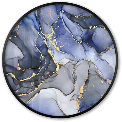 Poster in lijst Rond - Fotolijst 60x60 cm - Posters - Marmer - Goud - Abstract - Blauw - Ronde posterlijst zwart - Decoratie - Wanddecoratie woonkamer - Muurdecoratie slaapkamer