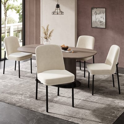 Eetkamerstoelen - Set van 4 - Dik Zitkussen & Zwart Frame - Modern Minimalistisch - Fluweel - Beige