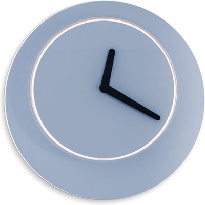 Forex Wandcirkel - Witte Klok op Blauwe Muur - 50x50cm Foto op Wandcirkel (met ophangsysteem)