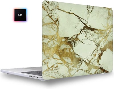 Laptophoes - Geschikt voor MacBook Pro M1 Hoes Case - 13 inch - A2338 (2020) - Marmer Wit Goud