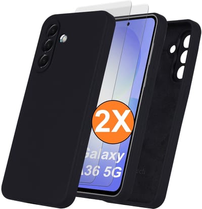Hoesje geschikt voor Samsung Galaxy A36 Hoesje siliconen Zwart zacht siliconen hoesje TPU - met Samsung A36 Screenprotector - 2 stuks
