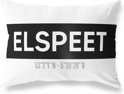 Tuinkussen ELSPEET - GELDERLAND met coördinaten - Buitenkussen - Bootkussen - Weerbestendig - Jouw Plaats - Studio216 - Modern - Zwart-Wit - 50x30cm