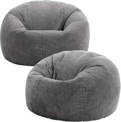 Zitzak Donkergrijs Set van 2 – Comfortabele Corduroy Fauteuils voor Volwassenen