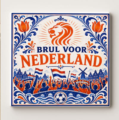 Nederland Brul Voor Holland Decoratieve Keramische Tegel – Nederlandse Voetbal Fan Wandtegel – Oranje Blauw Supporter Cadeau
