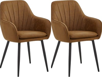 Colenis® - Melissa Eetkamerstoel - Set Van 2 - Cognac - Microfiber - Microvezel - Met armleuning