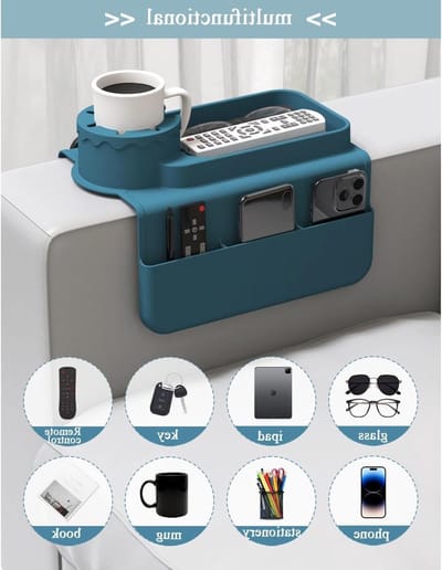 Praktische Siliconen Organizer voor de Bank met Drinkhouder en Zijvakjes voor Remote en Telefoon, Antiknoei en Ideaal voor Relaxfauteuils en Armleuningen
