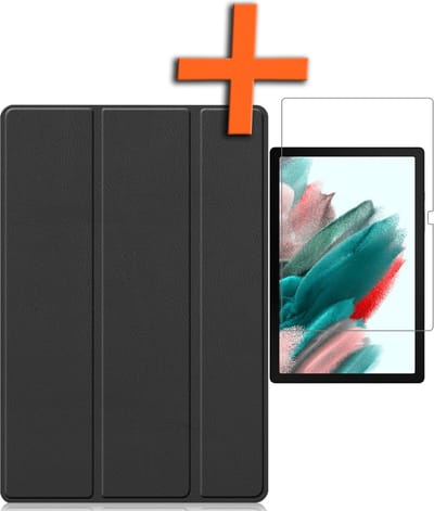 Hoesje - Geschikt voor Samsung Galaxy Tab A8 - Met Screenprotector - Trifold Bookcase - Hard Cover - Hardcover Book Case - Tablet Hoes - Zwart