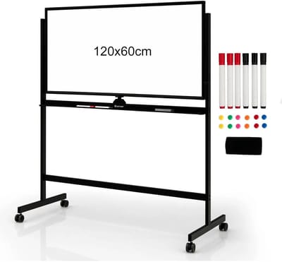 Stervia Roterend Whiteboard Op Wieltjes - Dubbelzijdig - In Hoogte Verstelbaar - Inclusief Gebruikersmateriaal - Zwart - 68 x 56 x 155,5-183,5 cm