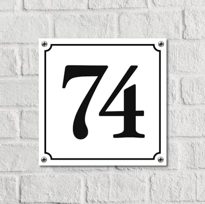 Huisnummerbord Wit Dibond Deluxe - Nummer 74 - incl. bevestiging | - naambord - nummerbord - voordeur