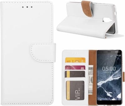 LuxeBass Hoesje geschikt voor Nokia 5.1 - Bookcase Wit - portemonnee hoesje - telefoonhoes - gsm hoes - telefoonhoesjes