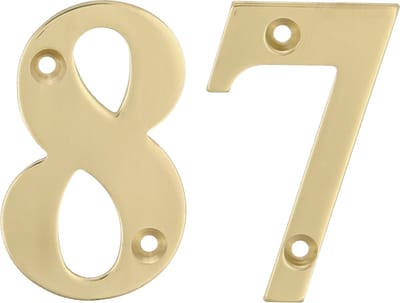 AMIG Huisnummer 87 - massief messing - 10cm - incl. bijpassende schroeven - gepolijst - goudkleur