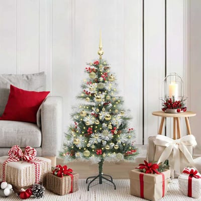 vidaXL - Kunstkerstboom - Groen - en - wit - 120 - cm - PVC - en - Metaal - en - Plastic