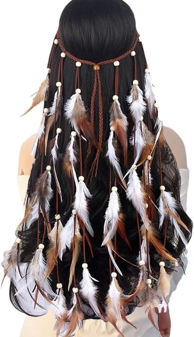 Boho Veer Haarband voor Vrouwen, Extra Lange Indian Haaraccessoires, Feestelijke Headpiece voor Strand, Carnaval en Festival