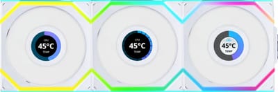 Lian Li UNI FAN SL Wireless LCD White - Ventilatorhuis 3-pack - 120mm - 350 - 1900 rpm - 29.5 dBA - 4-pin PWM - Lian Li L-Connect - ARGB - wit
