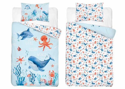 Under the Sea Dekbedovertrek 100x135 Katoen Duurzaam 2in1 Junior Peuter Ledikant Vis Onder de see