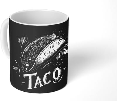 Mok - Koffiemok - Taco - Kruiden - Witte krijtstijl - Tekst - Mokken - 350 ML - Beker - Koffiemokken - Theemok - Mok met Tekst