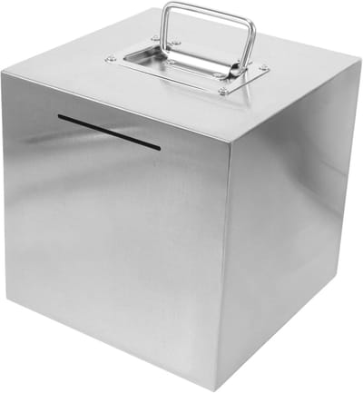 Metalen Spaarpot - Geldcontainer Thuiskantoor - Sparen Ontwikkelen - Onbreekbaar Ontwerp - 22 x 22 x 22 cm - Zilver