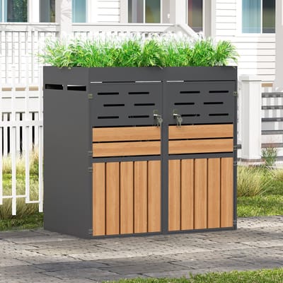 MIVRAY Buitenkast Met Plantenbak - 133 x 80 x 128 Cm - Gegalvaniseerd Staal - Grijs - Afsluitbare Opbergruimte Voor Buiten