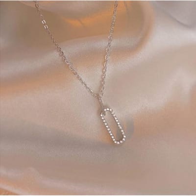 S925 Sterling Zilveren Geometrische Halsketting Nieuwe Eenvoudige Holle Hanger Sprankelende Diamant Sleutelbeenketting Dames Sieraden Accessoires Cadeau 45cm beige