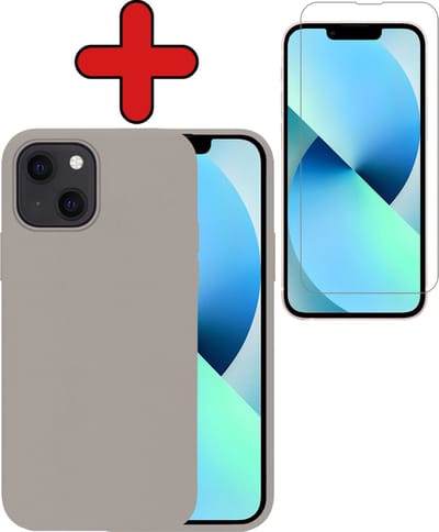 Hoesje - Met Screenprotector - Geschikt voor Apple iPhone 14 - Sterk & Shockproof - Telefoon Hoes - Back Cover - Siliconen Case - Telefoonhoes - Grijs