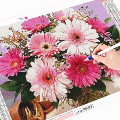 Peinture diamant fleur 5D à faire soi-même, mosaïque de marguerite, perceuse ronde complète 20X30CM pink