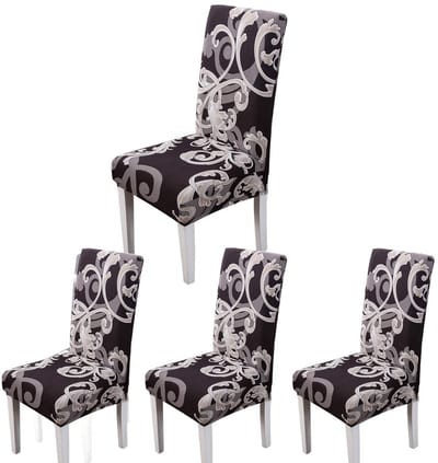 Stoelhoes Stretch - Eetkamerstoelen - Elastische Hoezen - Bescherming - Decoratie - 4 Stuks - Grijs Bloem Patroon - Stoelbekleding